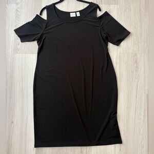 Chico's Black Jersey Knee Length Dress with Shoulder Cut Out